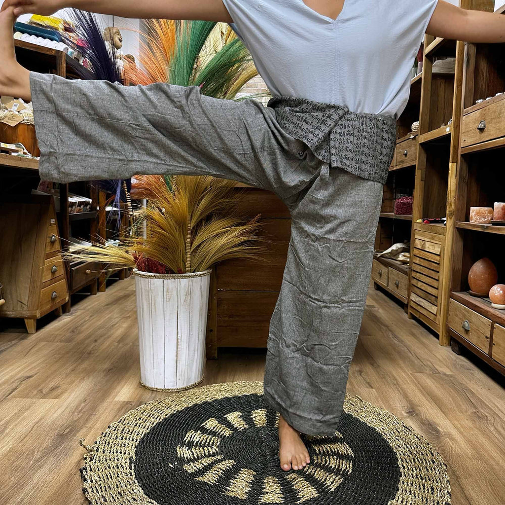 Yoga and Festival Pants - Thai Fisherman Mandala Mantra, Grey – view 4