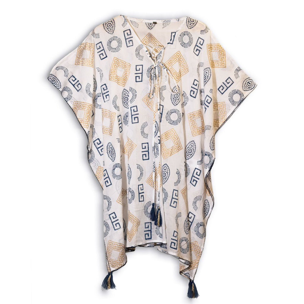 Nomad Sari Kaftan with Gold & Blue Greek Motif