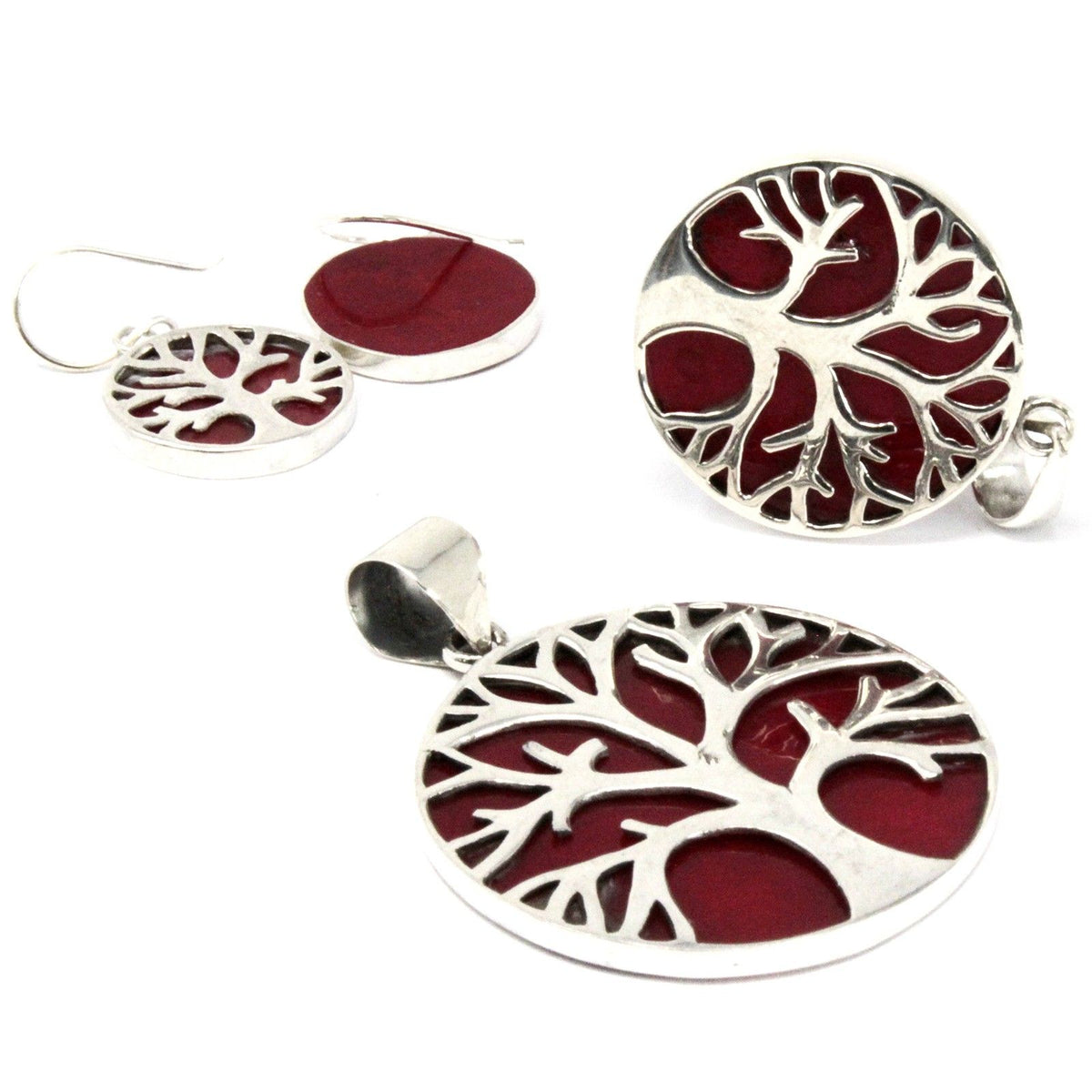 Tree of Life Silver Pendant 30mm, Coral Effect – view 2