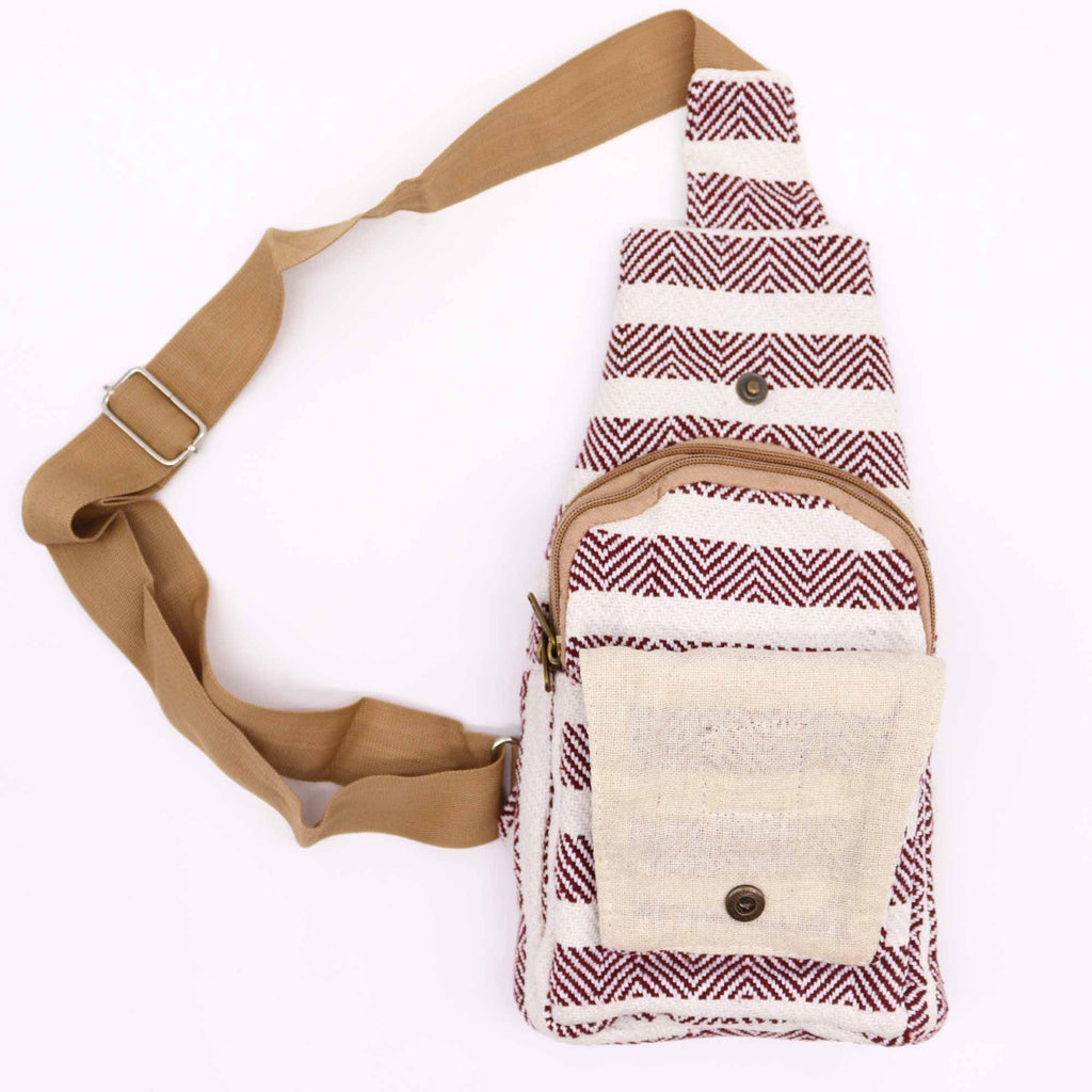 Burgundy & White Natural Cotton Cross-Body Bag – view 4