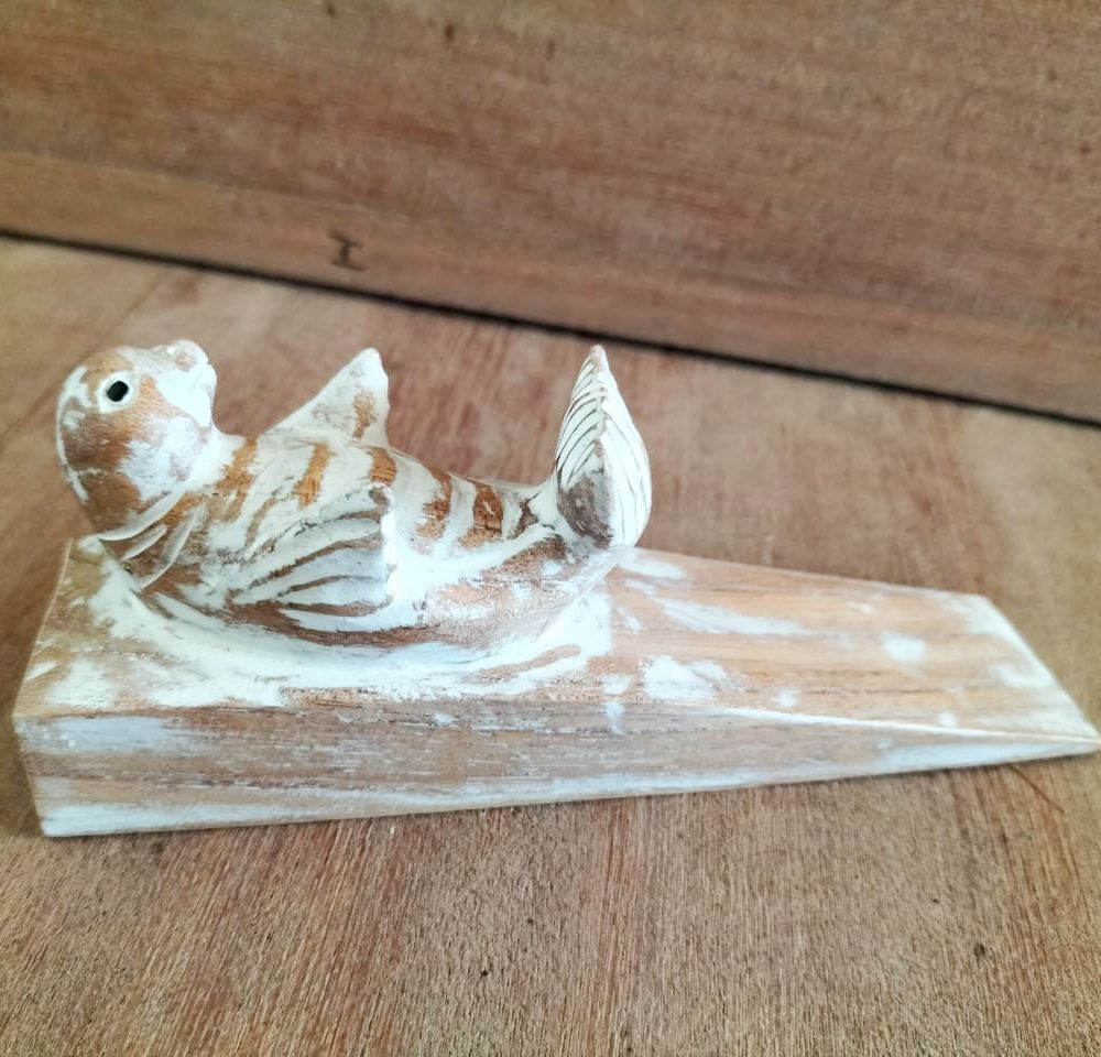 Hand-Carved Wooden Doorstop – Baby Seal