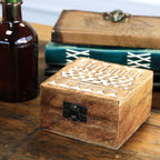 White Wash Mango Wood Box, Aztec Design, 10x10cm – view 2