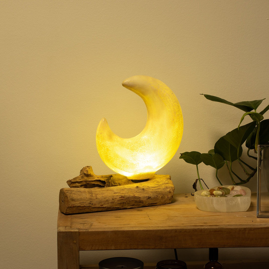 DriftGlow Lamp - Crackle Half Moon Shade, Grey – view 6