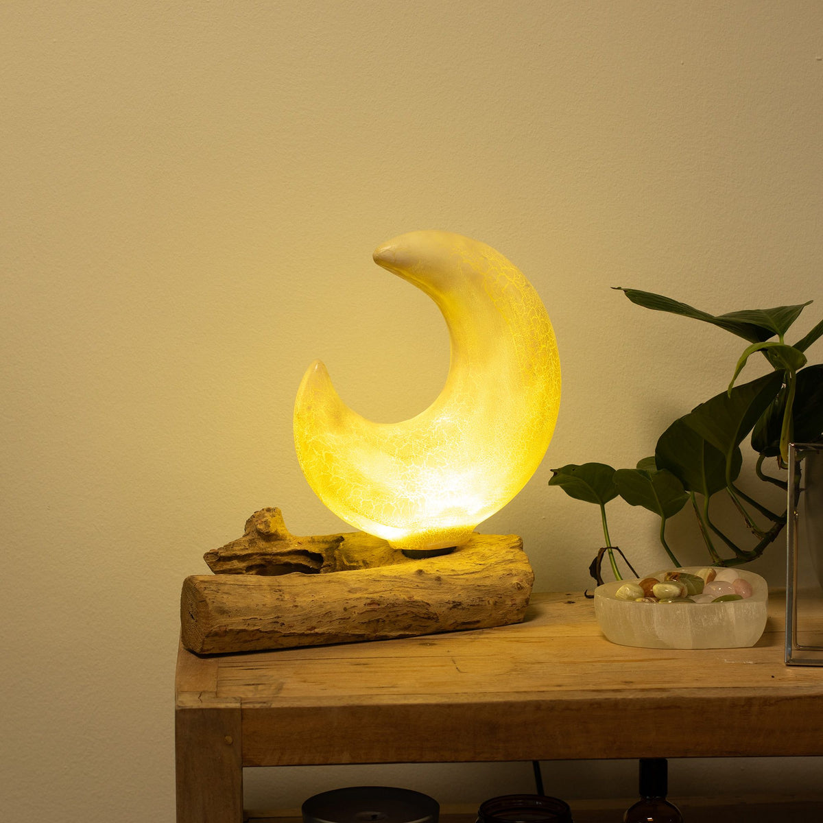 DriftGlow Lamp - Crackle Half Moon Shade, Grey – view 6