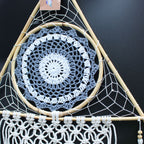 Large Macrame Pyramid Dream Catcher - White & Grey – view 2