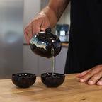 Black Glaze Ceramic Teapot Set - Pot & Two Cups – view 3