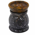 Soapstone Oil Burner 10cm - Mandala Flower Black & Yellow
