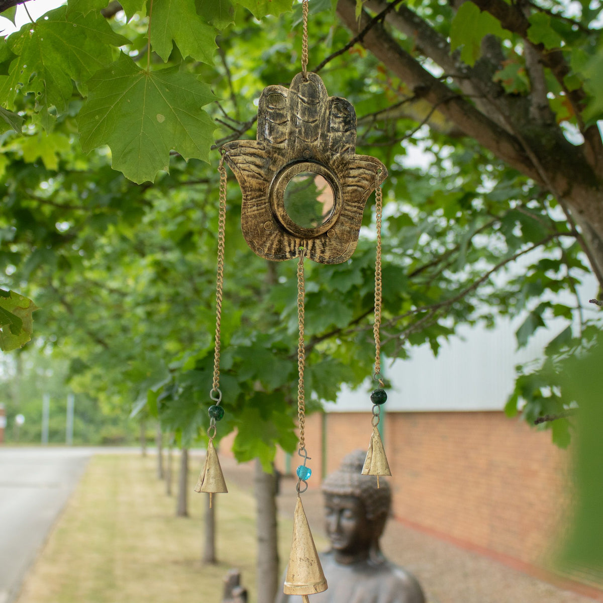 Small Hamsa Mirror Wind Chime - 3 Bells, 14x55cm – view 3
