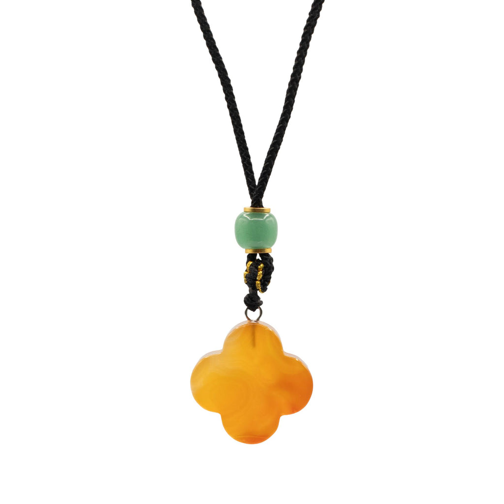 Red Jade Clover Cord Necklace Pendant