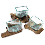 Small Molten Glass Bowl on Wood with Stand – view 2