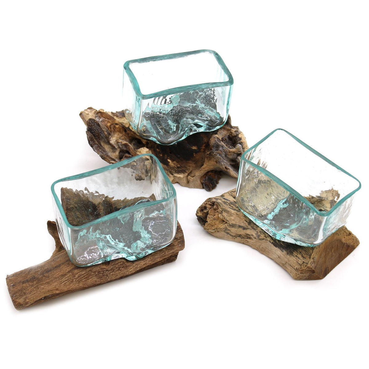 Small Molten Glass Bowl on Wood with Stand – view 2