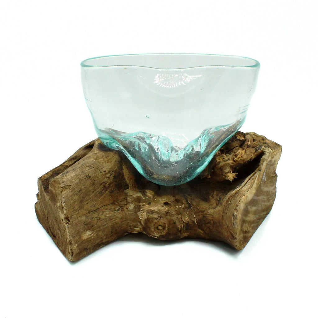 Molten Glass Artfully Misshapen Bowl on Wood – view 2