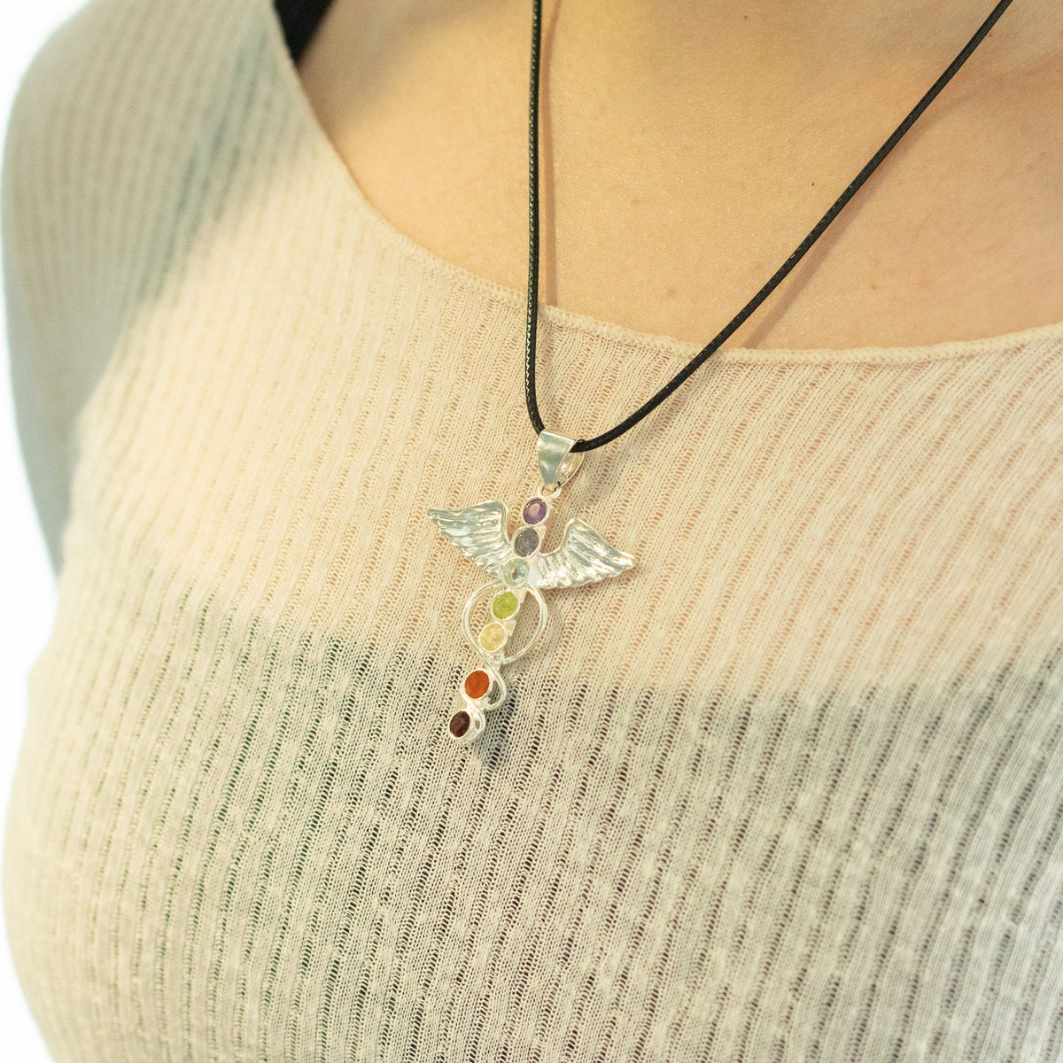 Angel Chakra Pendant Necklace on Silver Plated Cord 45cm – view 6