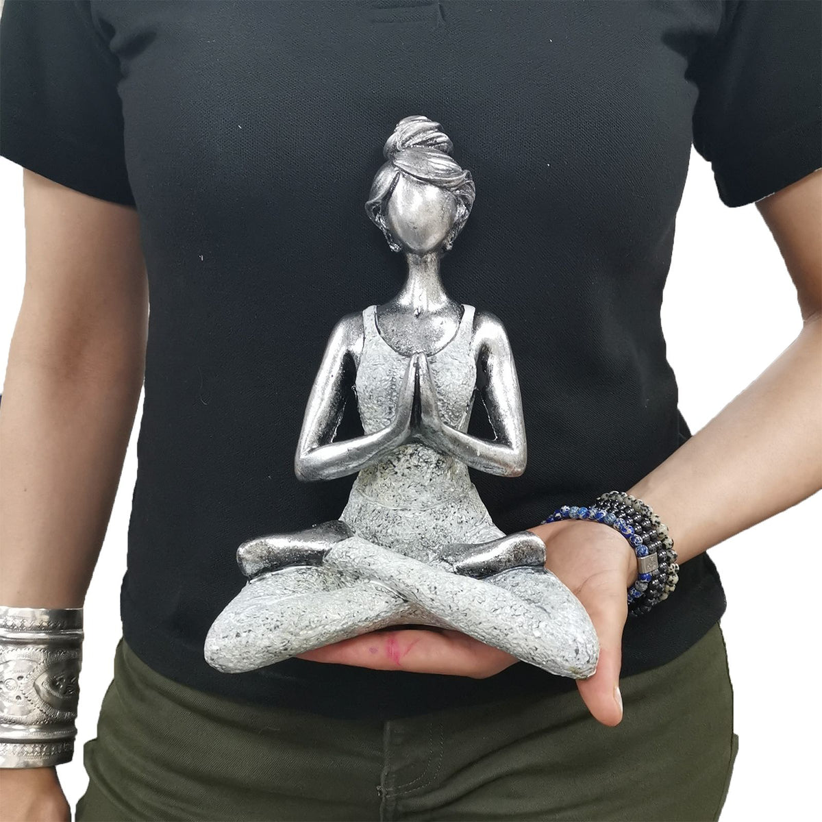Yoga Lady Figure, Silver and White, 24 cm – view 3