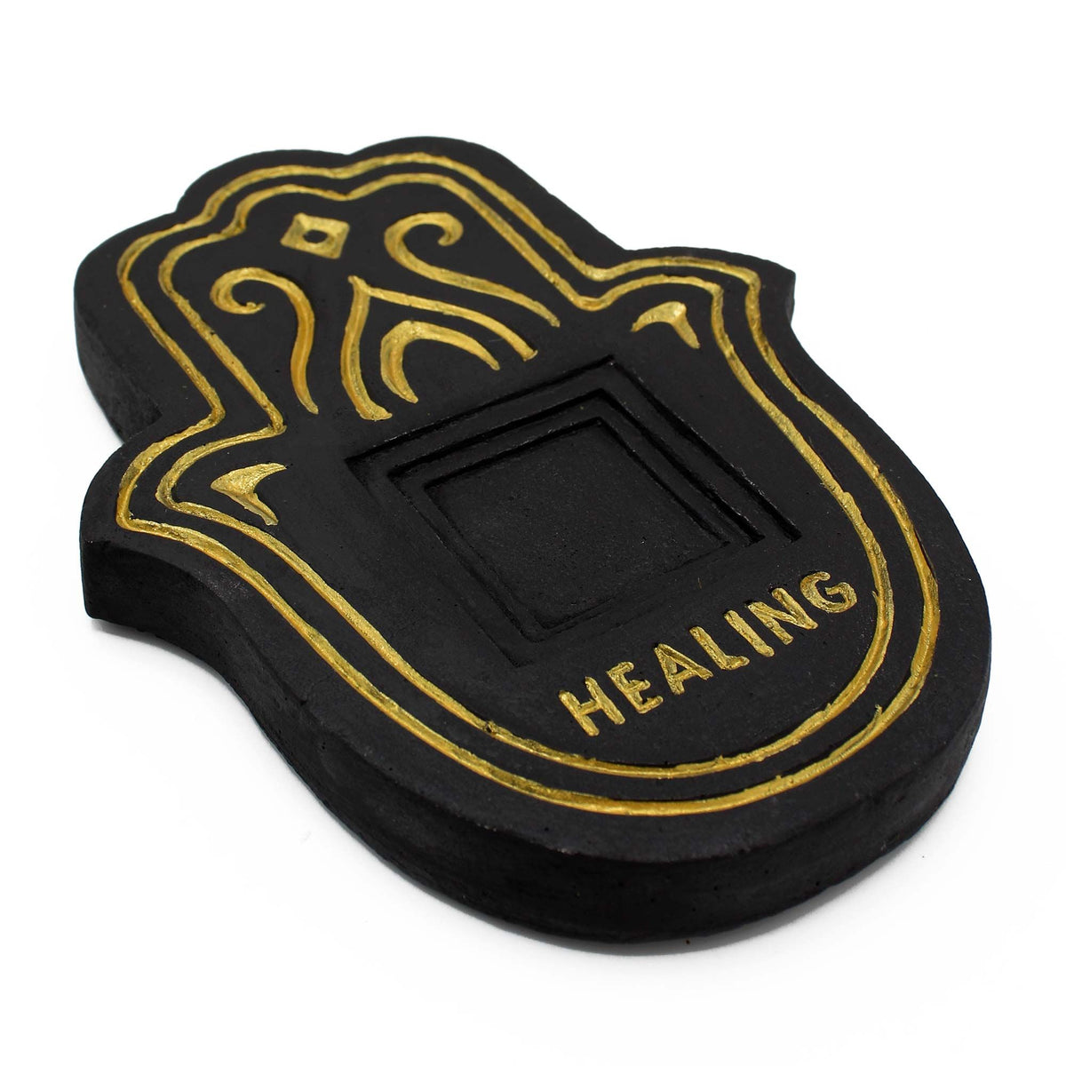 Black and Gold Lava-Stone Incense Plate – view 3