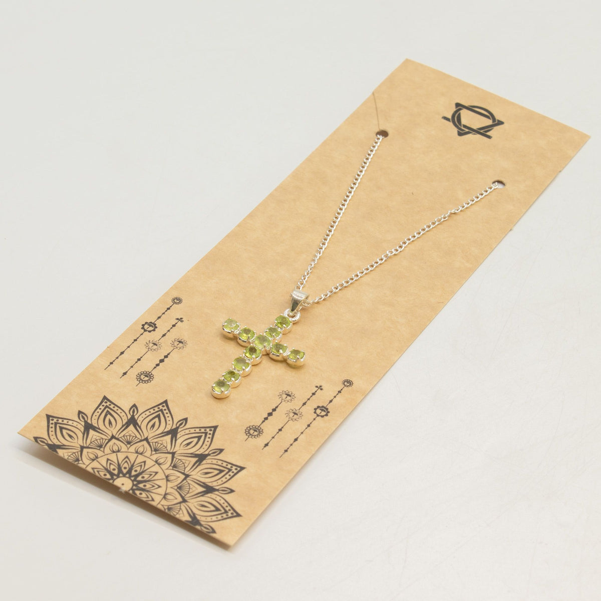 Peridot Crucifix Pendant Necklace on Silver Plated Chain 45cm – view 3