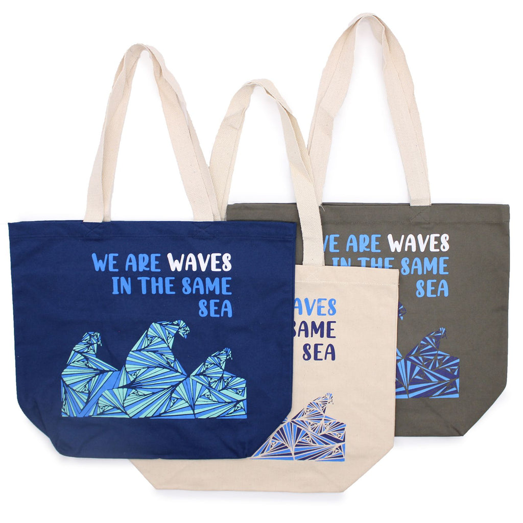 Printed Cotton Bag - We are Waves, Natural