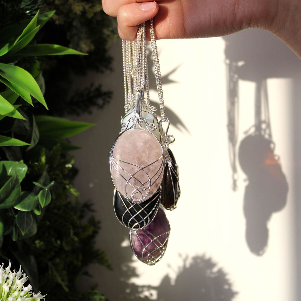 Swirl Wrapped Rose Quartz Gemstone Necklace – view 2