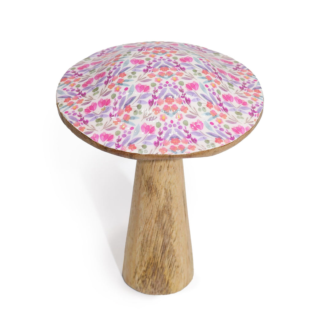 Pretty Floral Enamelled Mushroom Ornament - Medium 15cm – view 2