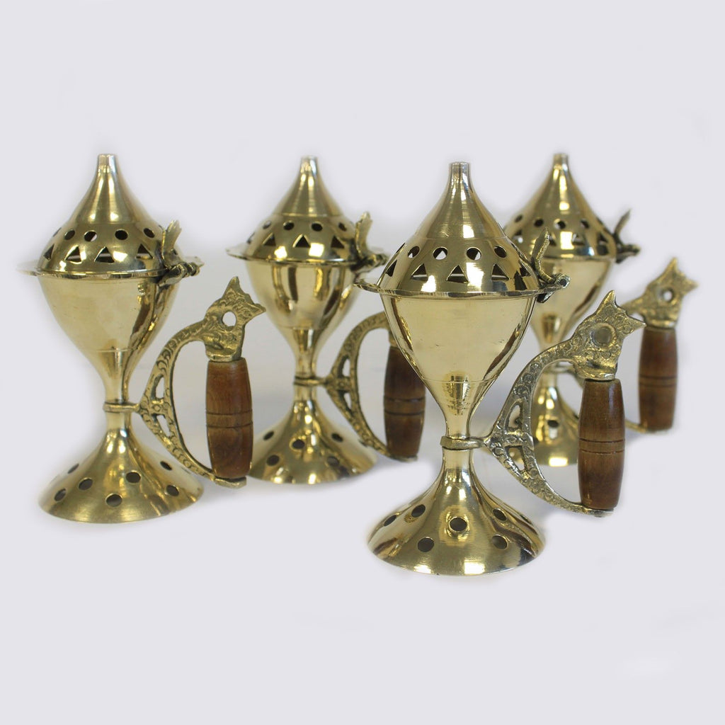 Brass Cone Incense Burner with Carved Handle – view 3