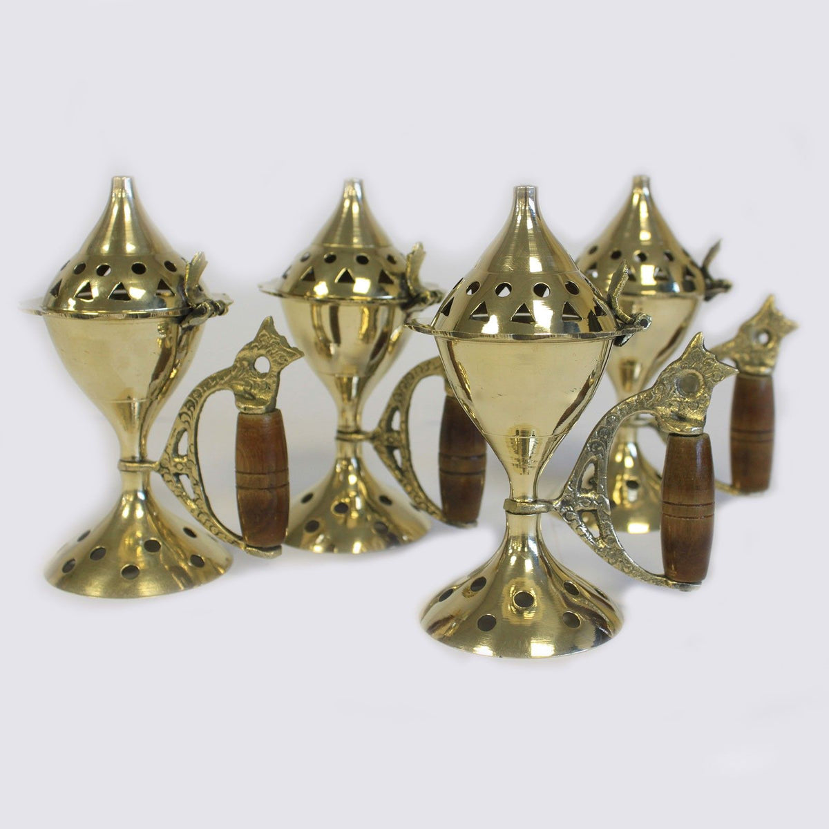 Brass Cone Incense Burner with Carved Handle – view 3