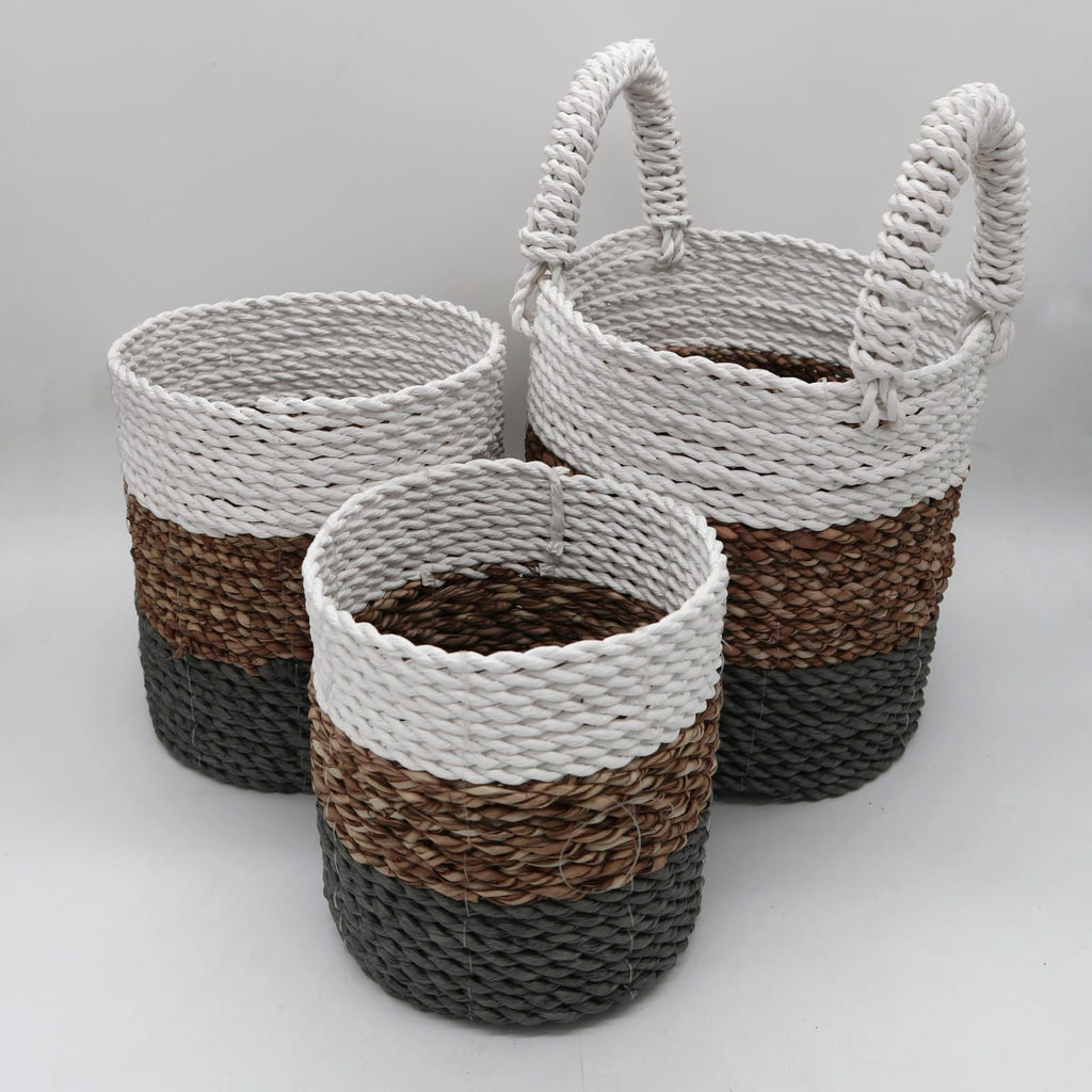 Seagrass Basket Set, 3 Pieces - Grey, Natural, White – view 2
