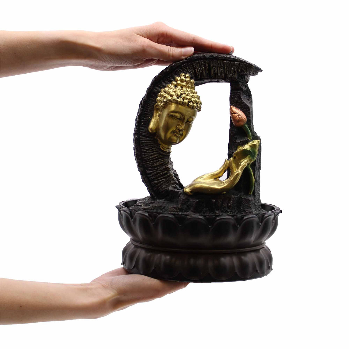 Golden Buddha and Lotus Tabletop Water Feature, 30 cm – view 2