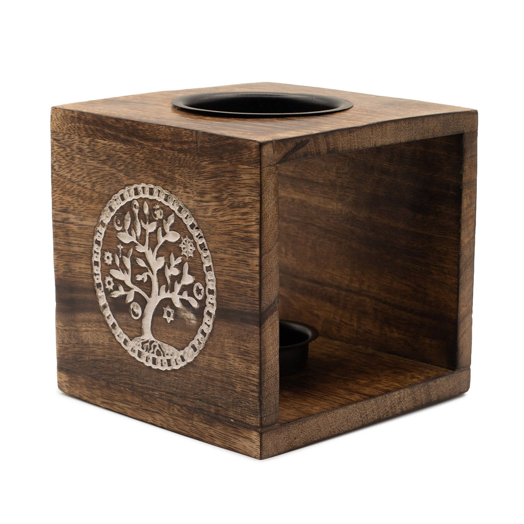 Large Square Mango Wood Oil Burner - Tree of Life – view 4