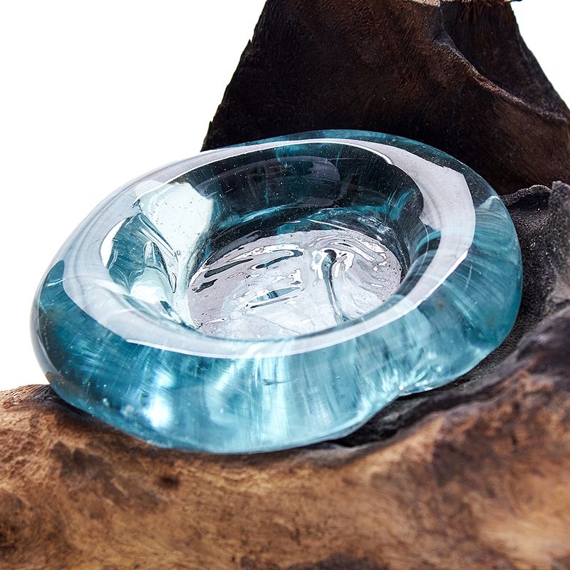 Molten Glass Flat Candle Holder on Wood – view 3
