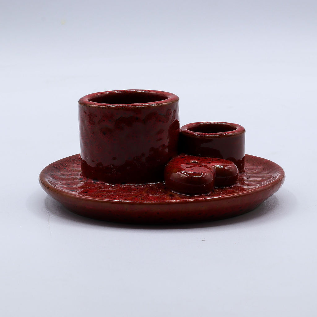Ceramic Palo Santo & Smudge Holder, Mandala, Red with Heart – view 8