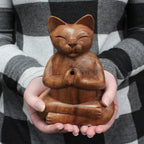 Carved Wooden Incense Burner - Large Yoga Cat – view 3