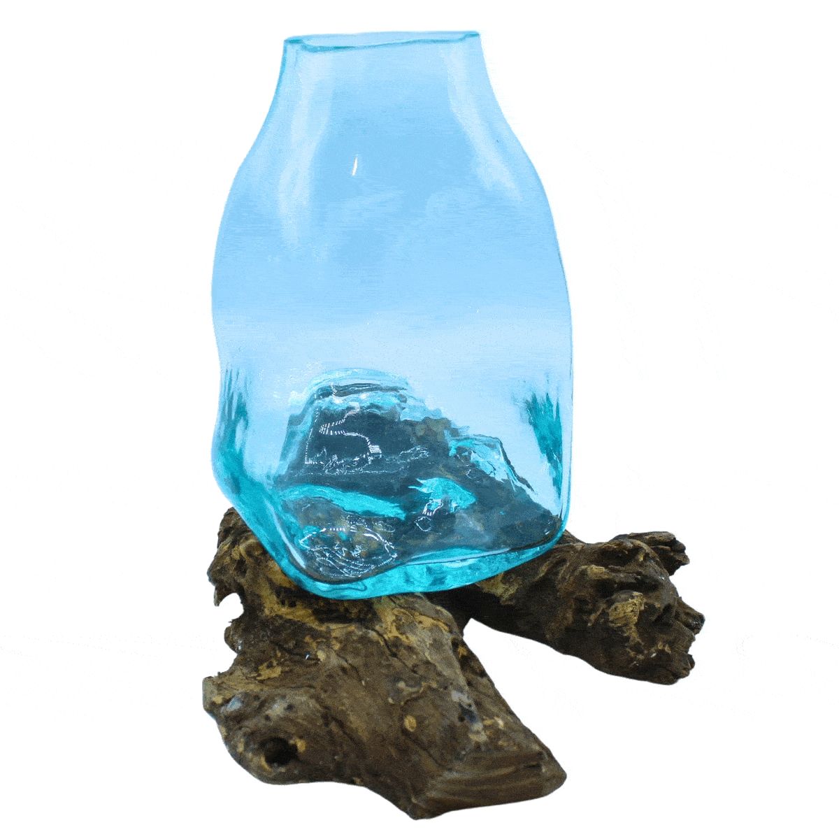 Large Molten Glass Terrarium Vase on Wood – view 3