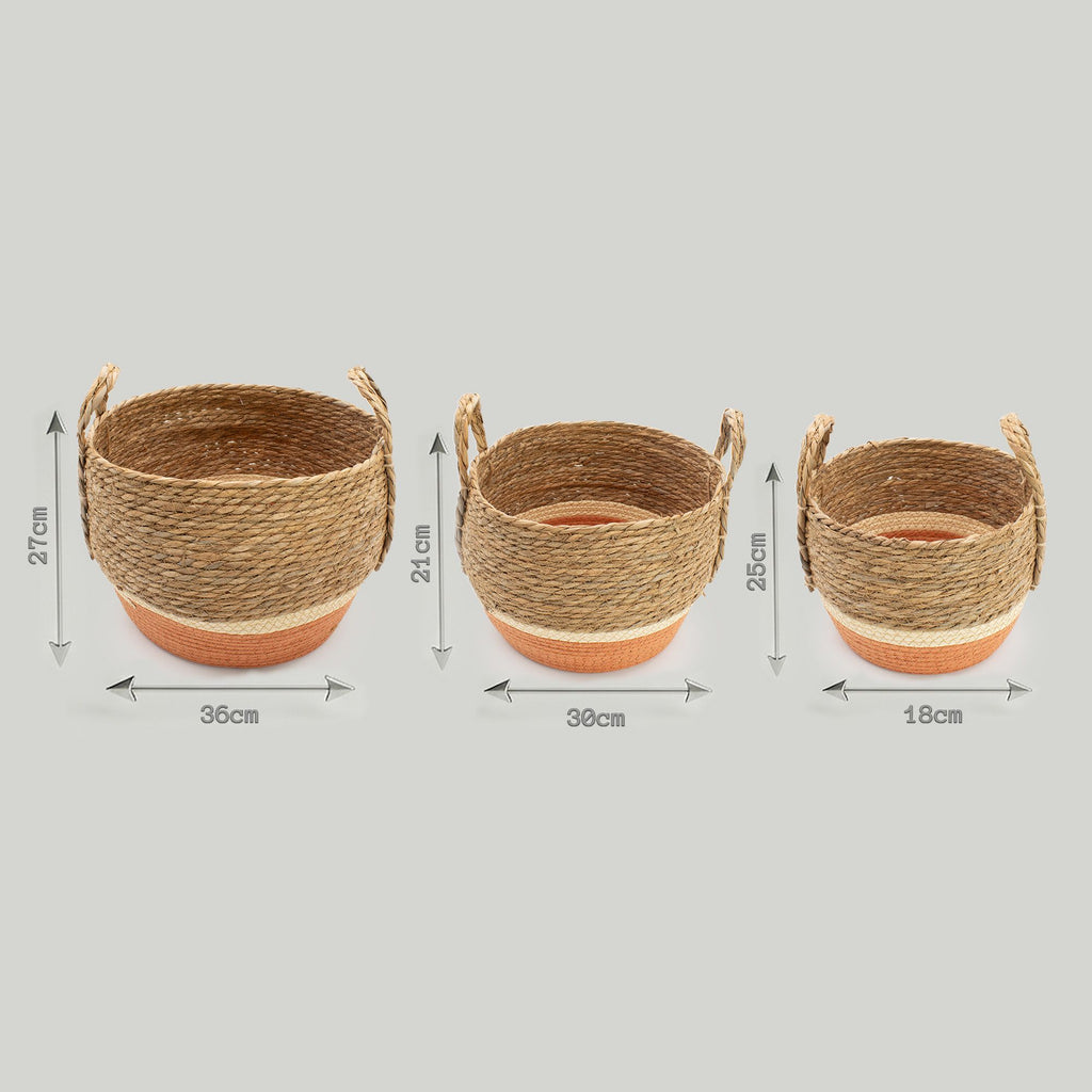 Straw & Seagrass Baskets, Natural and Orange, Set of 3 – view 4