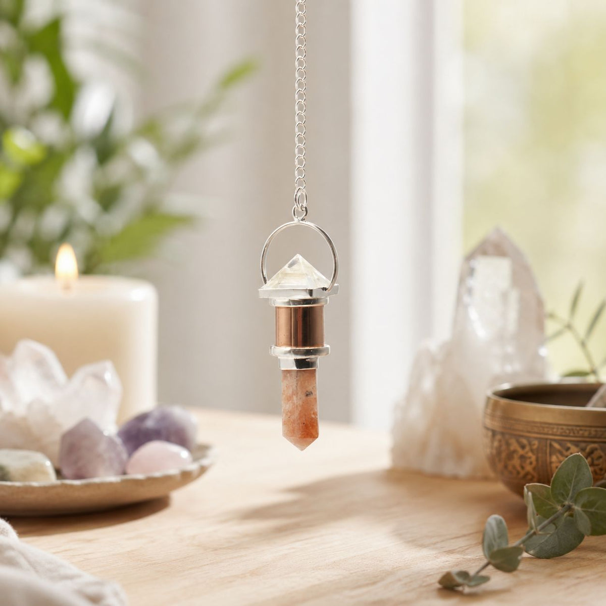 Moon Chamber Pendulum - Clear Quartz & Sunstone – view 3
