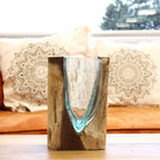 Molten Glass V-Shaped Art Vase on Wood – view 6