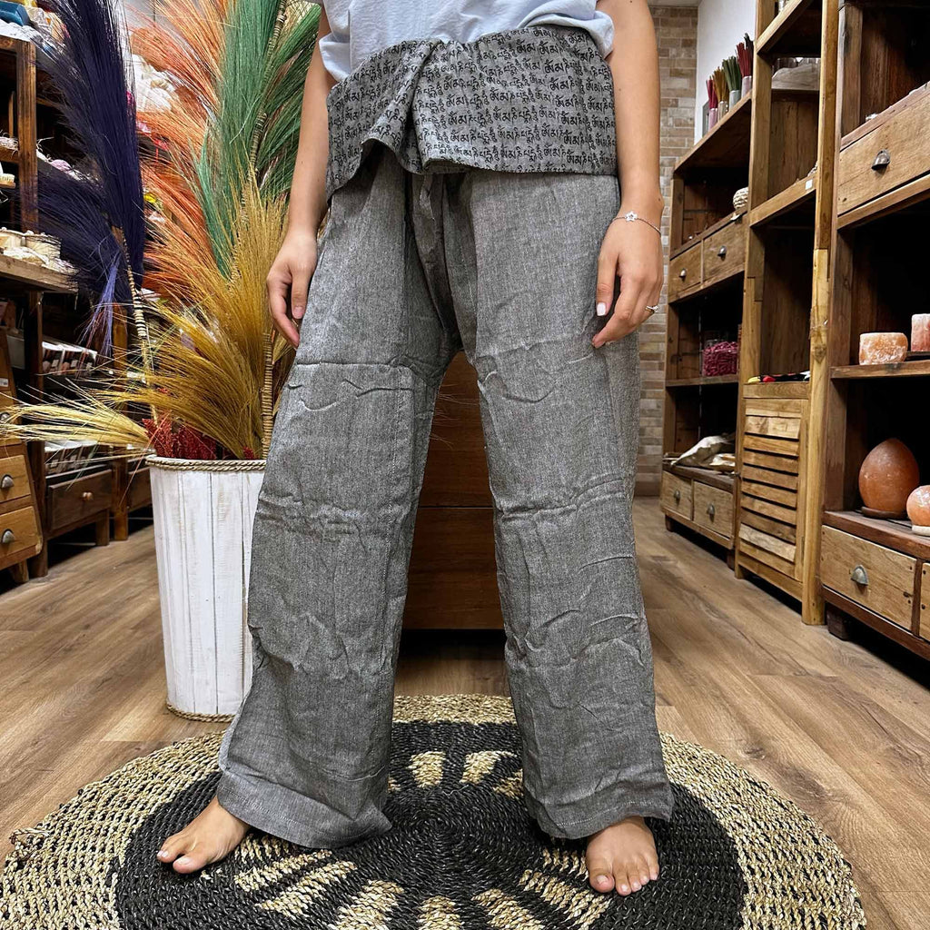 Yoga and Festival Pants - Thai Fisherman Mandala Mantra, Grey – view 3