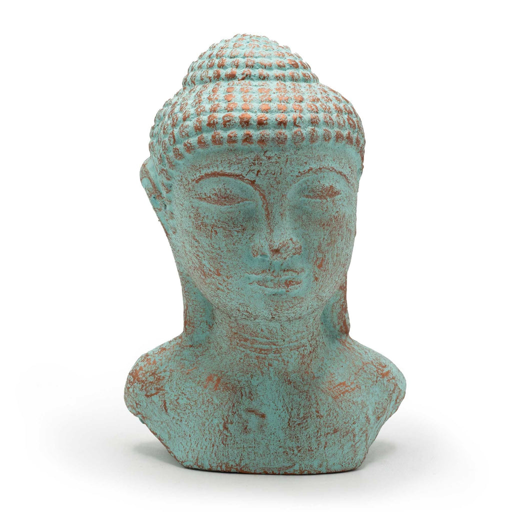 Tranquility Buddha Head Statue, Green Copper