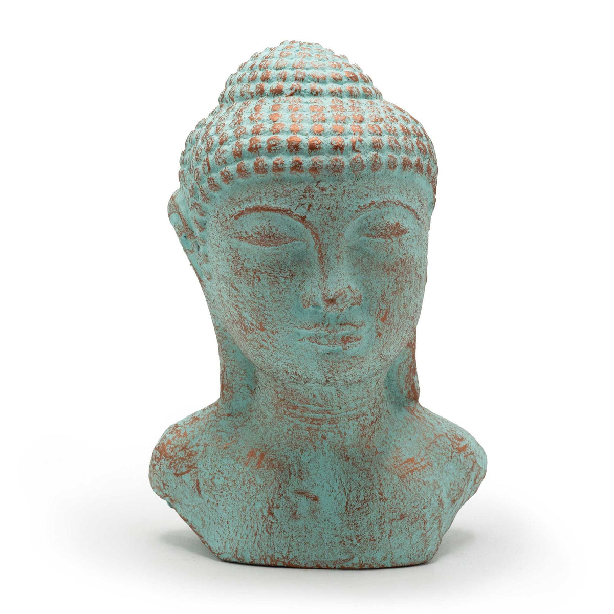 Tranquility Buddha Head Statue, Green Copper
