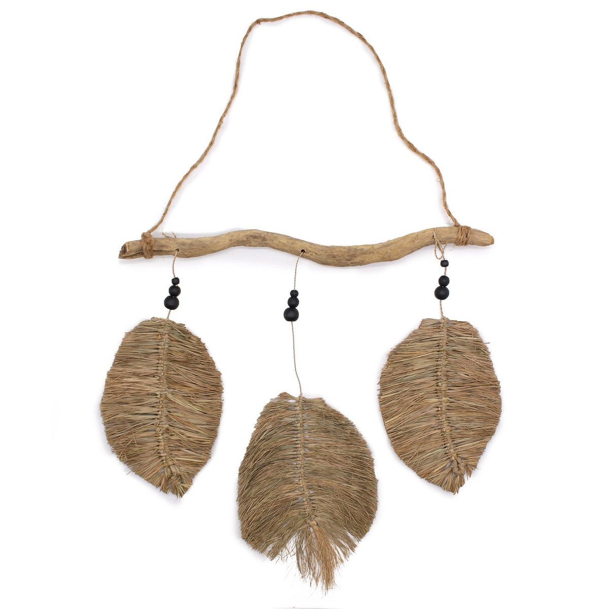 Three-Piece Raffia Leaf Wall Art, 84 x 60 cm
