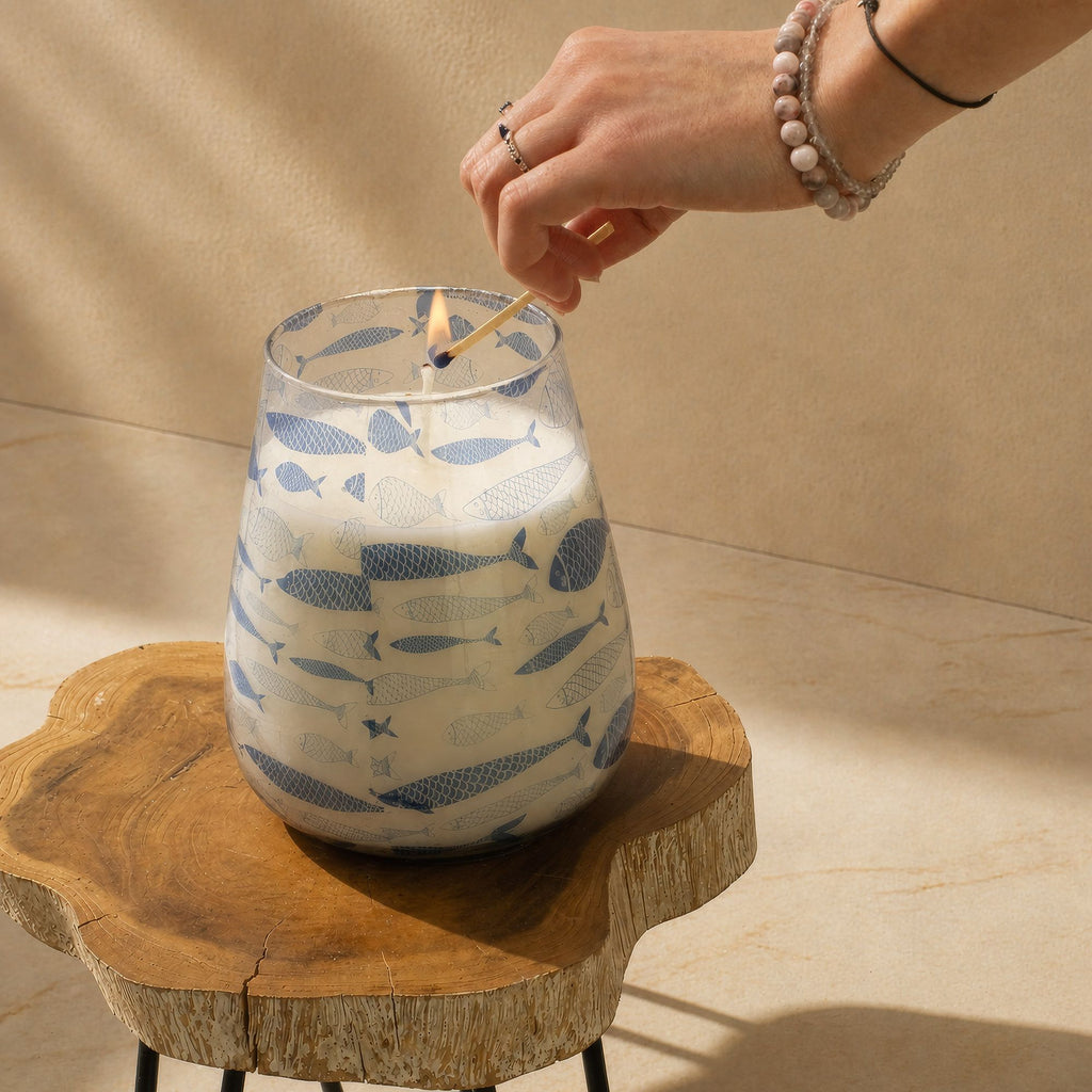 Tall Glass Jar Candle - Seabreeze Blue Fish – view 5