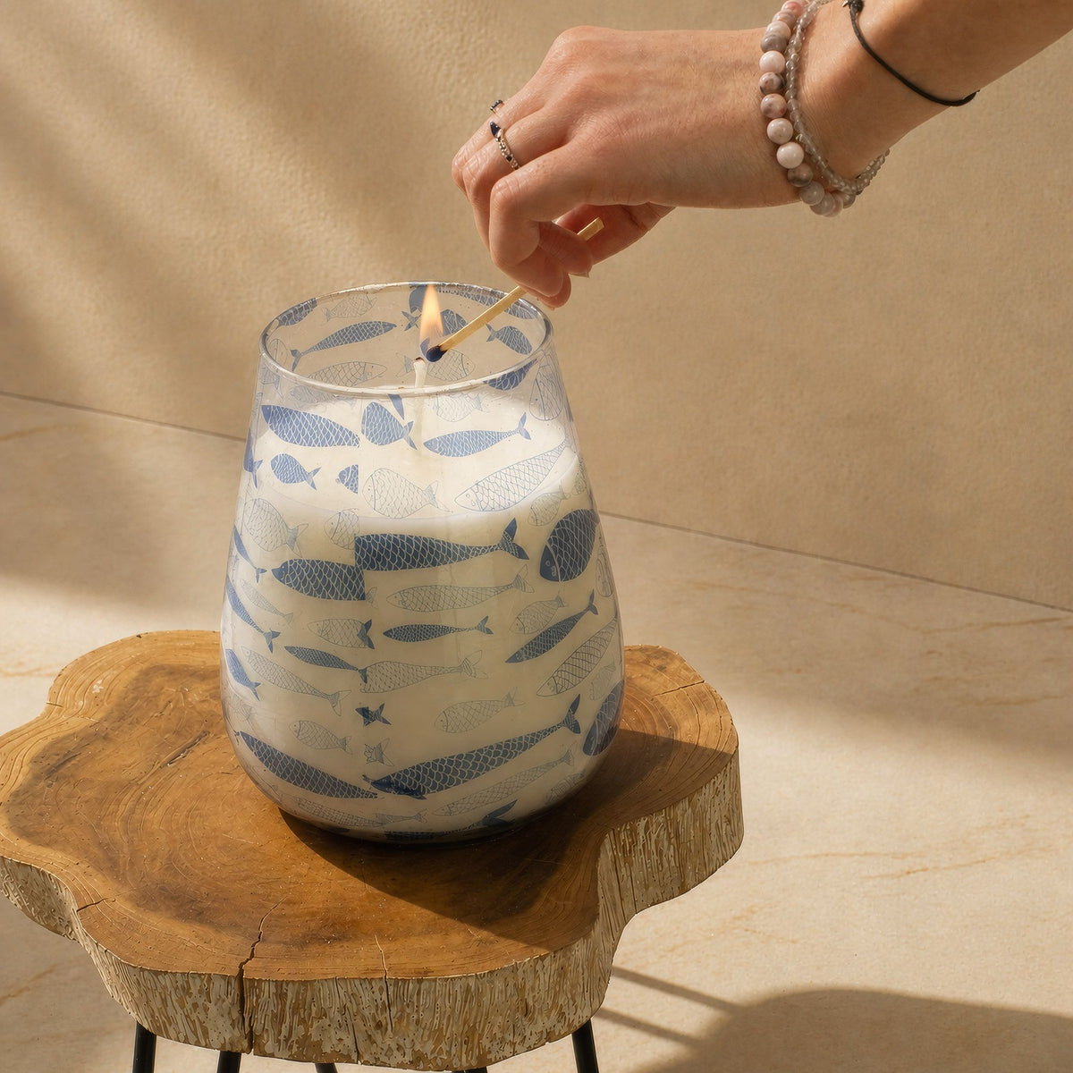Tall Glass Jar Candle - Seabreeze Blue Fish – view 5
