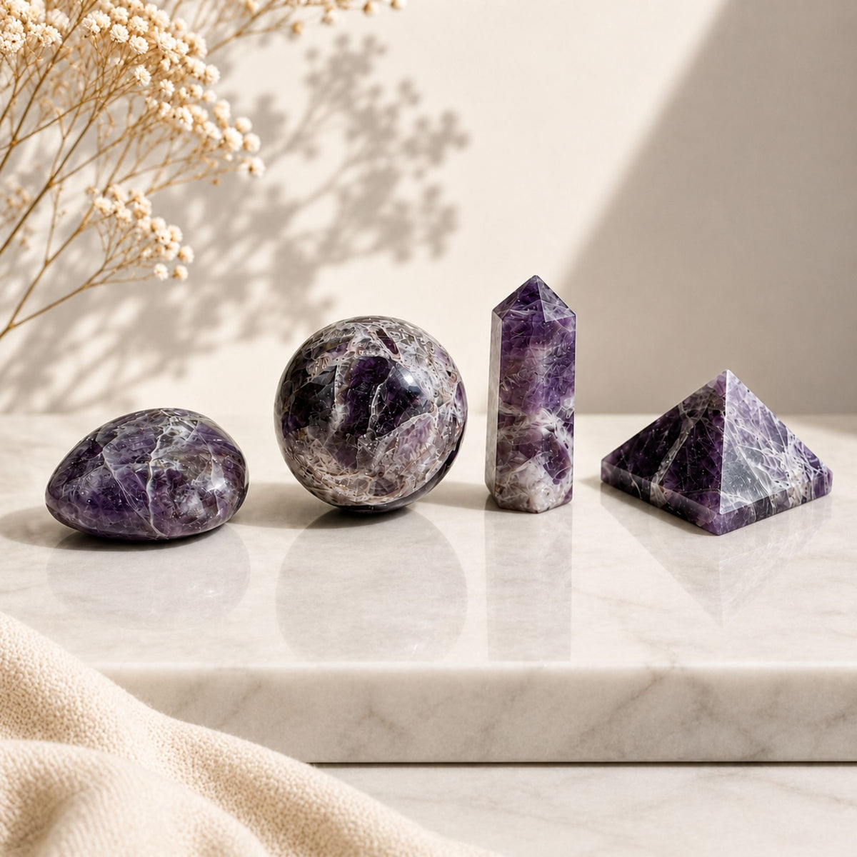 Amethyst Gemstone Shapes Set - Heart, Sphere, Obelisk, Pyramid – view 5