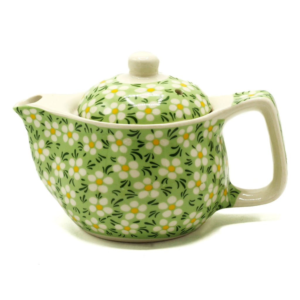 Small Herbal Teapot with Strainer - Green Daisy – view 2