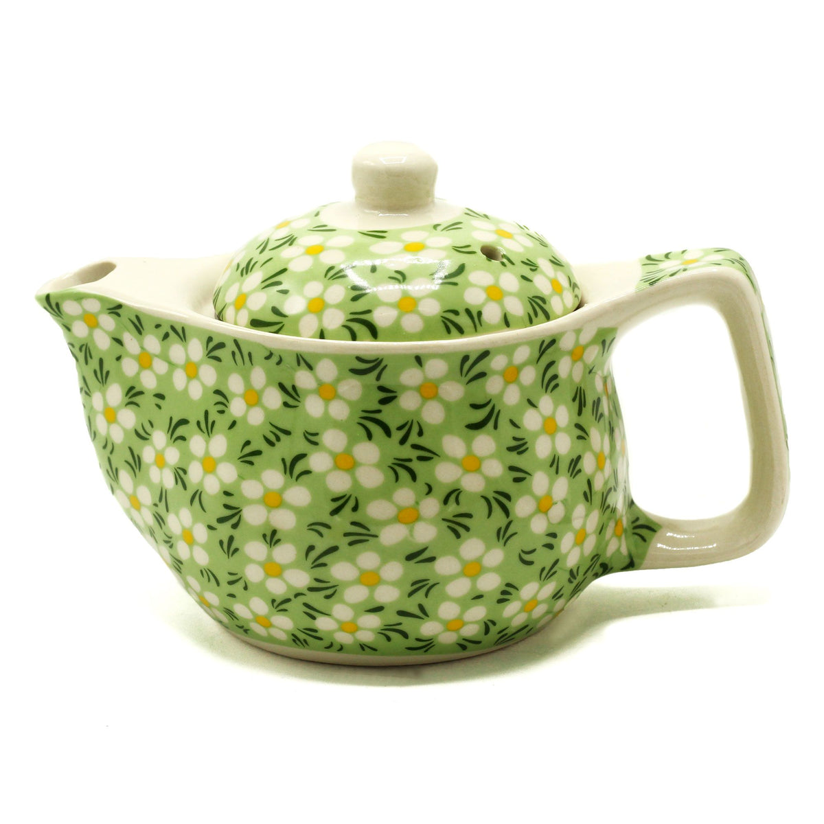 Small Herbal Teapot with Strainer - Green Daisy – view 2