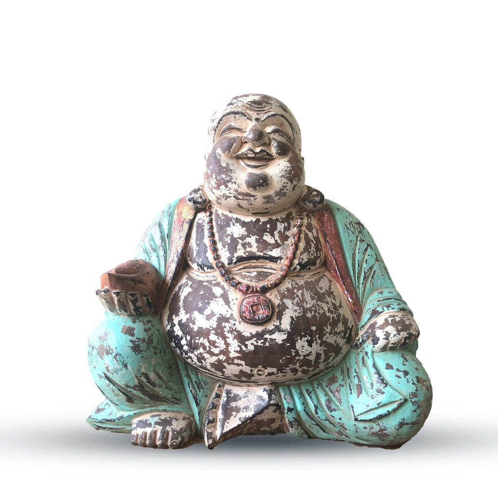 Vintage Hand Carved Buddha Statue, 40 cm, Mint Happy Buddha