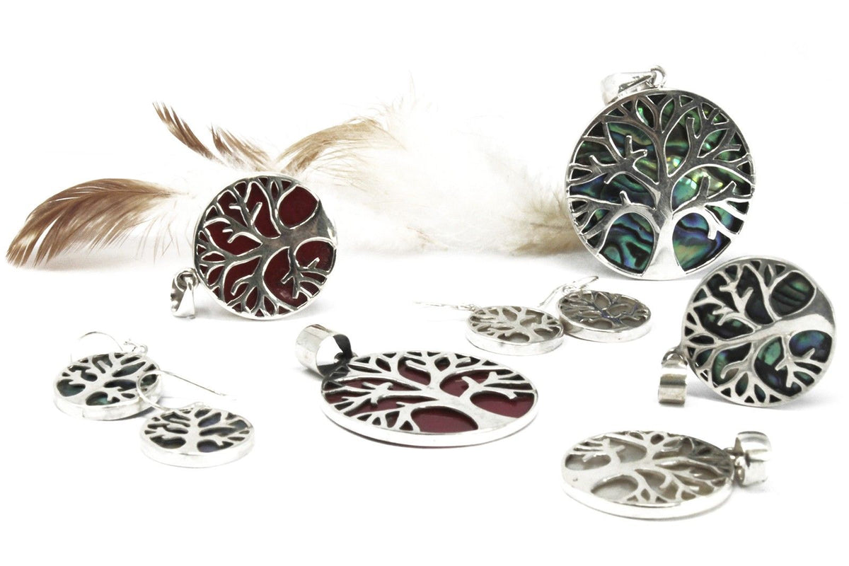 Tree of Life Silver Pendant 30mm, Coral Effect