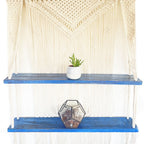 Macrame Hanging Shelf - Natural Wood, Blue Rope, 150 cm – view 5