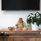 Hand Carved Happy Buddha Statue, Whitewash, 40cm – view 3