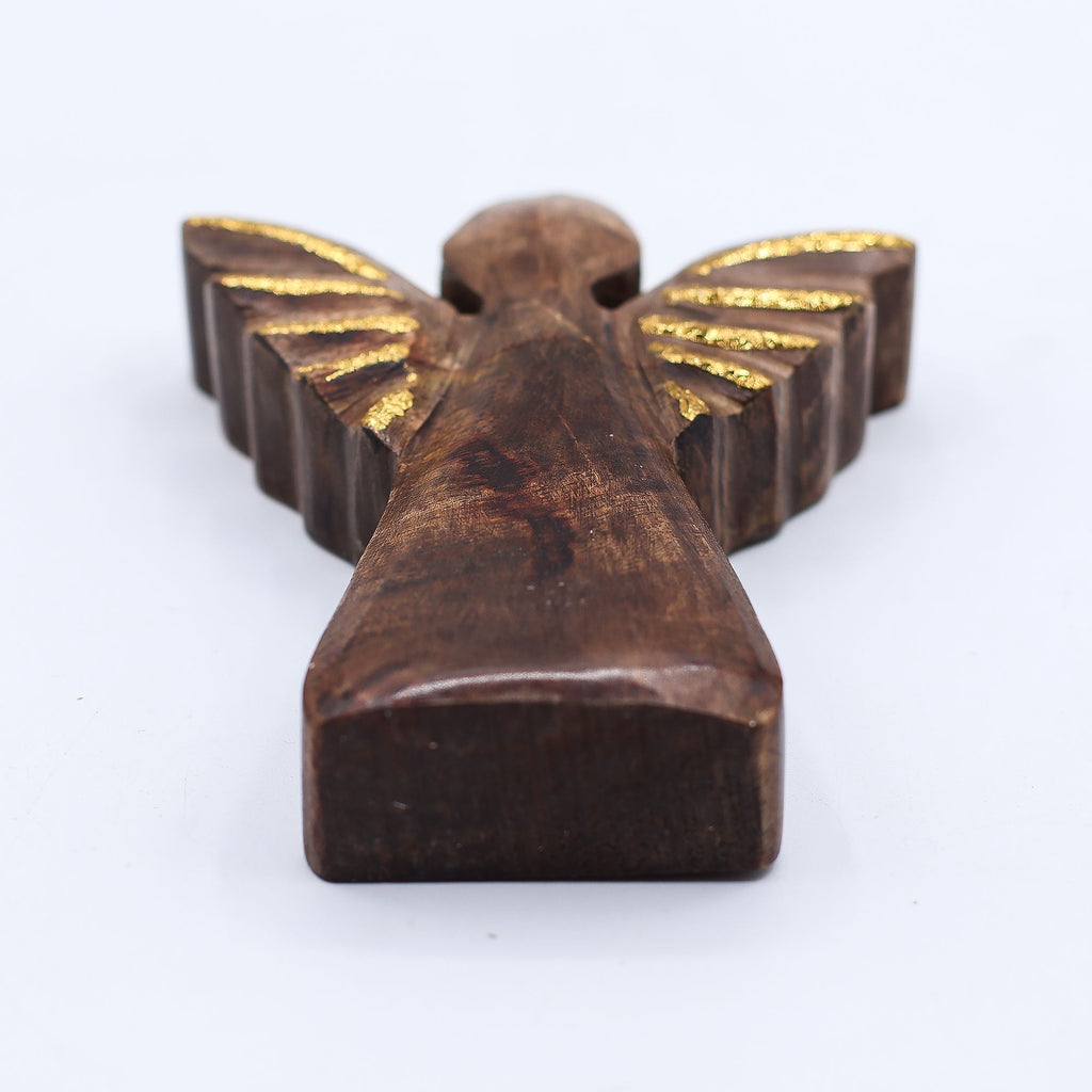 Small Mango Wood Angel - Gold Wings, 12cm – view 5