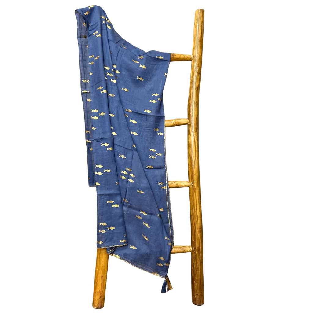 Nomad Sari Sea Blue Pareo with Gold Fish Design – view 3